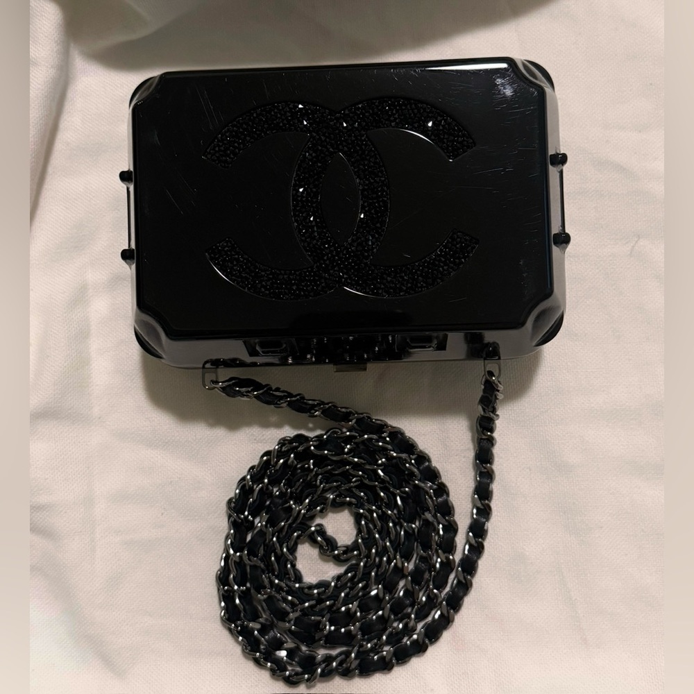 COLLECTORS ITEM! CHANEL Black Egg Box Clutch with Chain